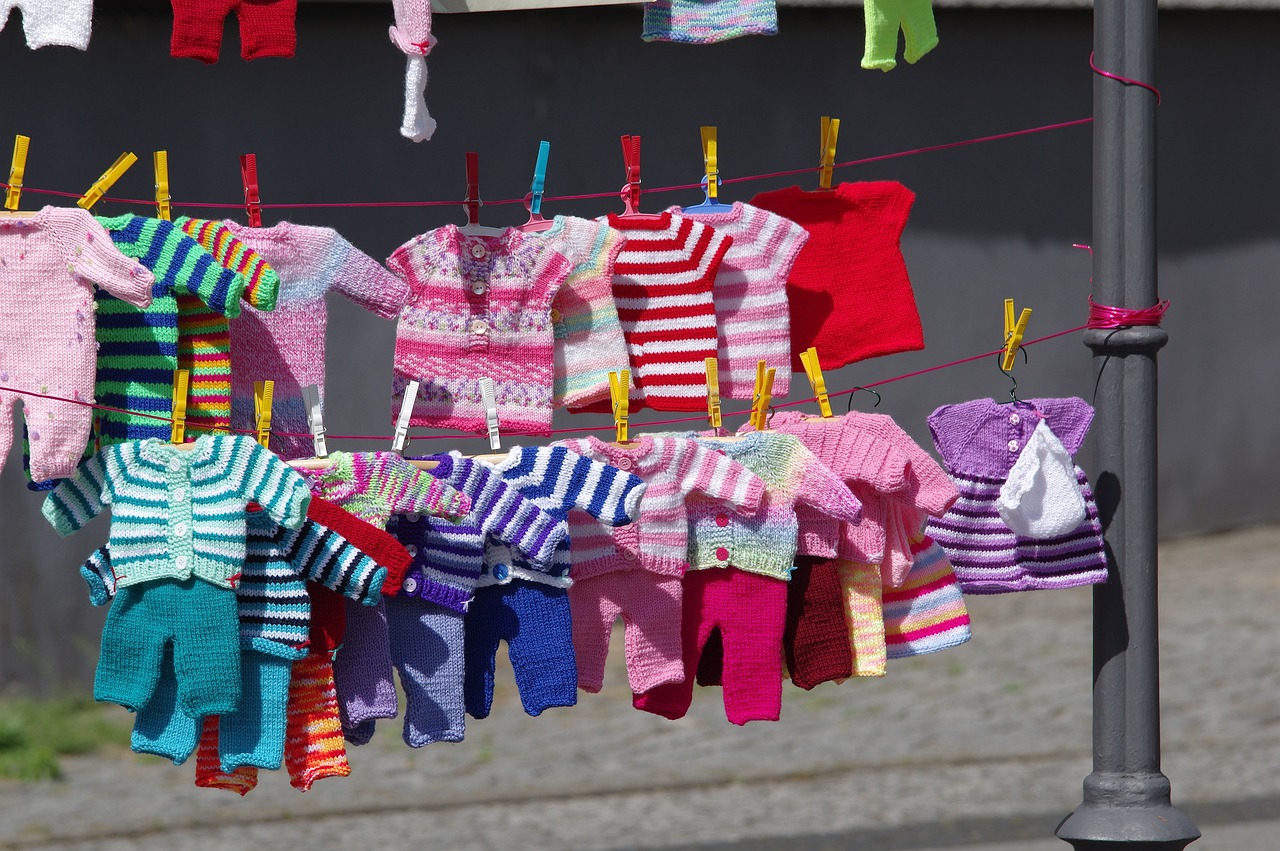 clothing, baby clothes, nature, knitting laundry, clothes line, road, laundry, dry laundry, outdoors, garments, clothespins, hang laundry, to dye, clean, summer, dry, plastic clip, multi colored-wash